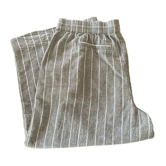 Beachlunchlounge Olive Green Striped Linen Cotton Drawstring Cropped Pant Sz L - Picture 3 of 9